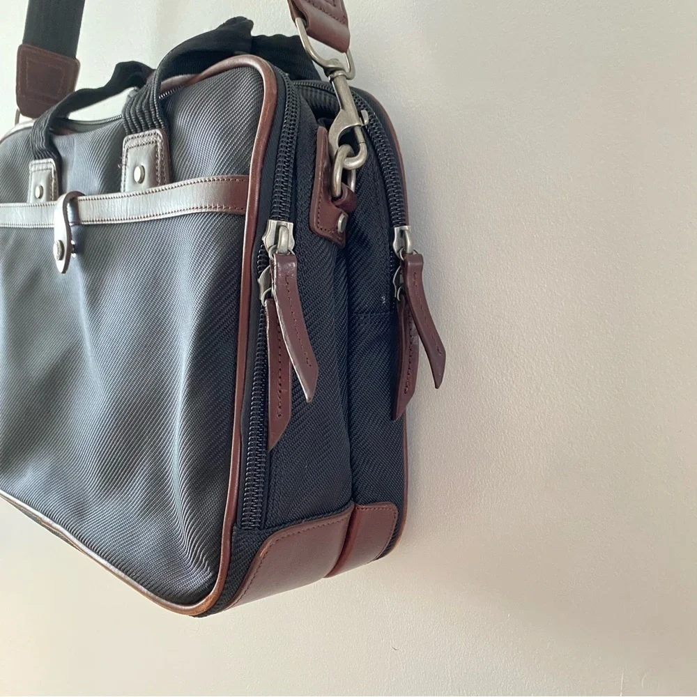 C.C. Filson Seattle Black Brown Leather Passage Saddlebag Briefcase Carrying Bag